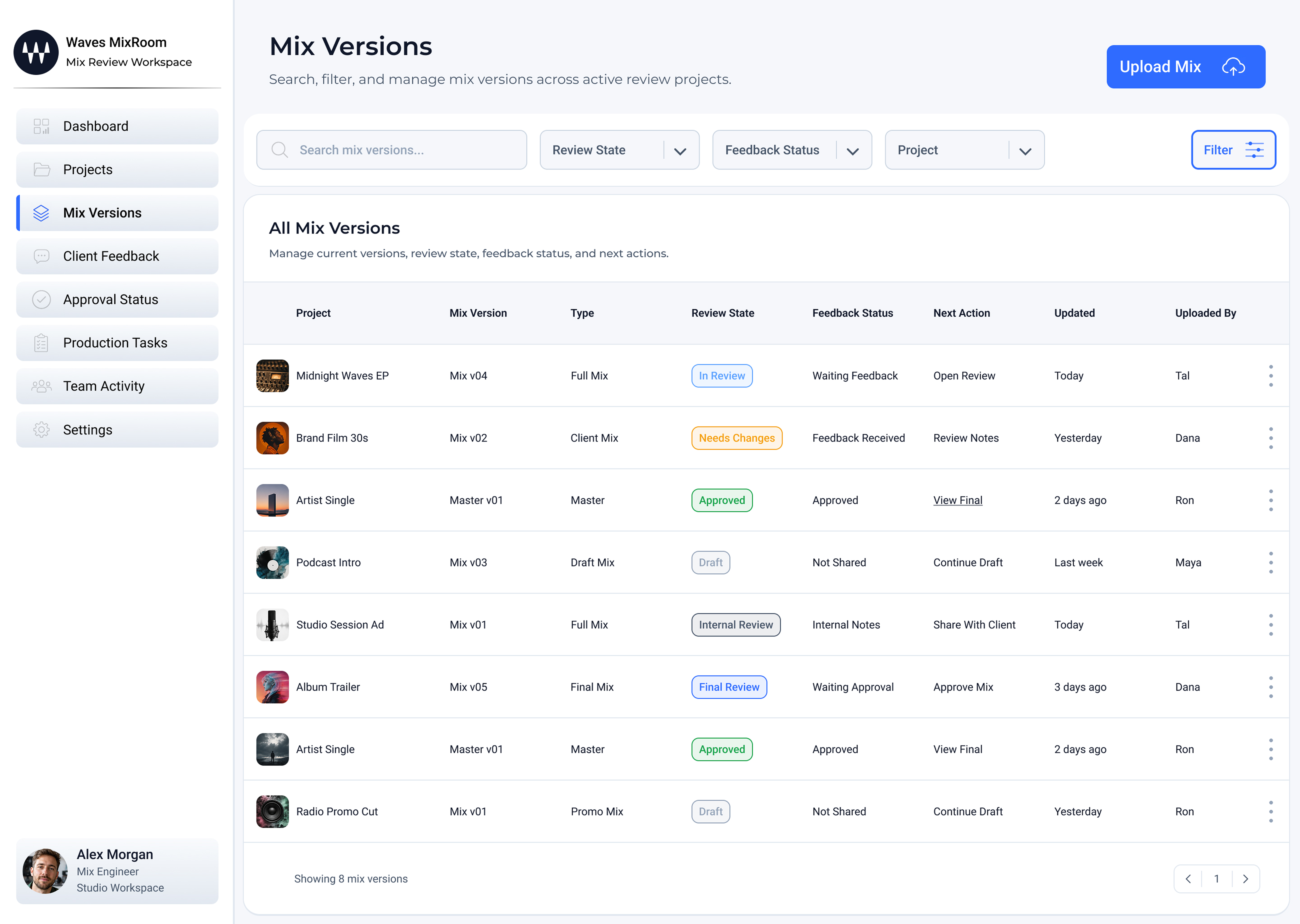 Mix Versions screen